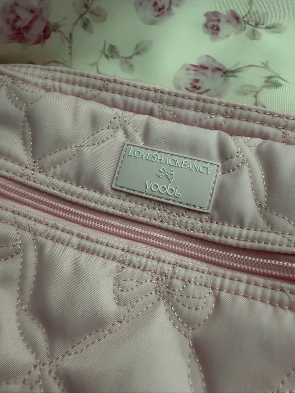 SALE‼️LoveShackFancy Yoobi Pink Quilted Bow-Accent Backpack paper and pencil - Picture 3 of 14